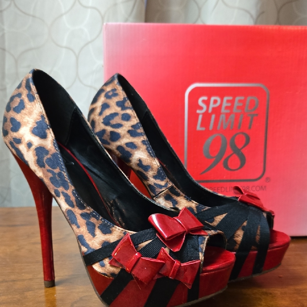 Speed Limit 98 Red and Leopard Women's Heels